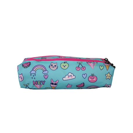 Trousse - compartiments fille pol fox kawai - maternelle - primaine - bleu avec des motifs kawai Bleu 4 - vertbaudet enfant 