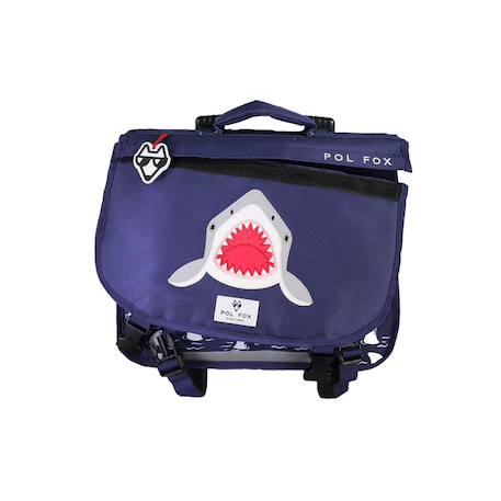 Cartable - roulettes 38 cm garçon pol fox shark réversible avec - compartiments - primaire - bleu marine avec motif requin Bleu 5 - vertbaudet enfant 