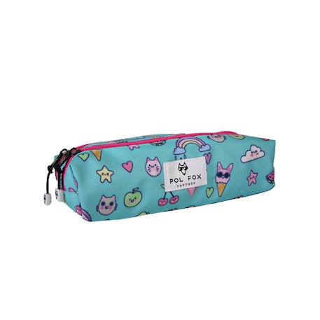 Trousse - compartiments fille pol fox kawai - maternelle - primaine - bleu avec des motifs kawai Bleu 2 - vertbaudet enfant 