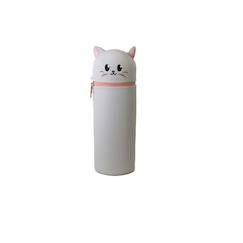 -Trousse scolaire cylindrique chat - gris - fille - 1 compartiment