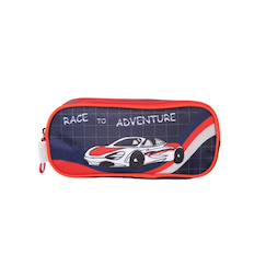 -Phileas - trousse scolaire voiture - bleu/rouge - garçon - 2 compartiments zippé