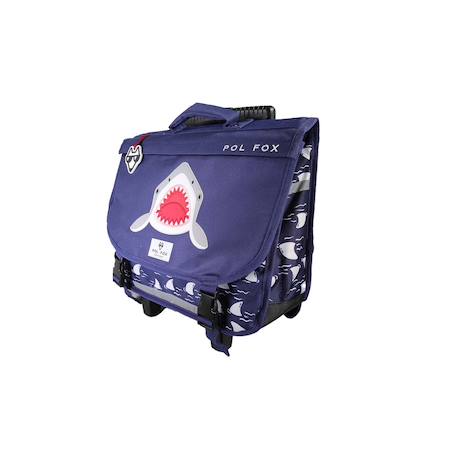 Cartable - roulettes 38 cm garçon pol fox shark réversible avec - compartiments - primaire - bleu marine avec motif requin Bleu 2 - vertbaudet enfant 