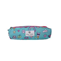 -Trousse - compartiments fille pol fox kawai - maternelle - primaine - bleu avec des motifs kawai