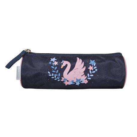 Phileas-trousse scolaire ronde cygne - bleu marine - rose - fille - 1 compartiment Bleu 1 - vertbaudet enfant 