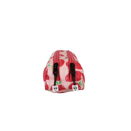 Trousse - compartiments fille pol fox pompom - maternelle - primaine - rose et rouge avec motif pomme Rose 3 - vertbaudet enfant 