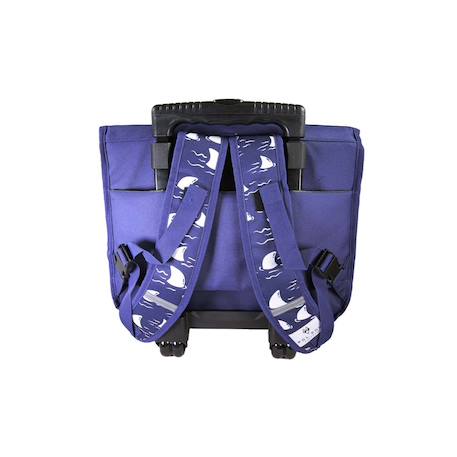 Cartable - roulettes 38 cm garçon pol fox shark réversible avec - compartiments - primaire - bleu marine avec motif requin Bleu 4 - vertbaudet enfant 