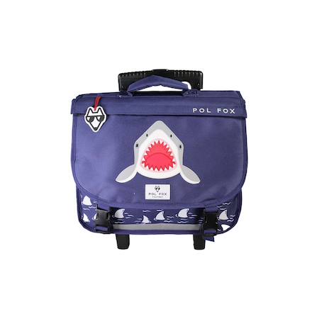 Cartable - roulettes 38 cm garçon pol fox shark réversible avec - compartiments - primaire - bleu marine avec motif requin Bleu 1 - vertbaudet enfant 