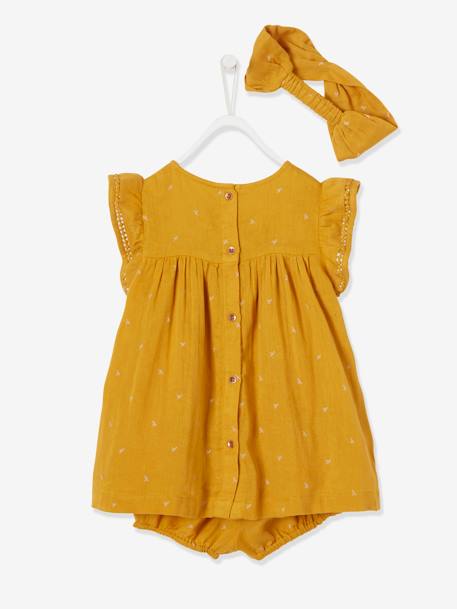 Ensemble imprimé robe, bloomer et bandeau bébé orange imprimé+rose imprimé 5 - vertbaudet enfant 