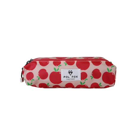 Trousse - compartiments fille pol fox pompom - maternelle - primaine - rose et rouge avec motif pomme Rose 1 - vertbaudet enfant 