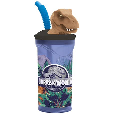 Gobelet plastique avec paille et décor 3d dinosaure jurassic world 360 ml Bleu / vert / noir 1 - vertbaudet enfant 