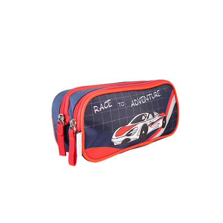 Phileas - trousse scolaire voiture - bleu/rouge - garçon - 2 compartiments zippé Bleu 2 - vertbaudet enfant 