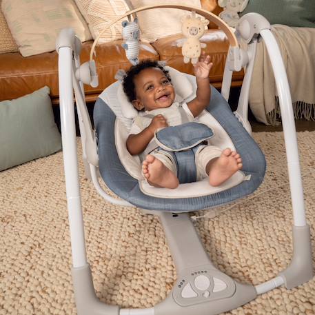Balancelle pliable et électrique chambray Blanc, bleu 2 - vertbaudet enfant 