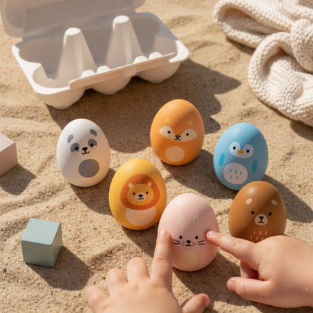 Hochets Boîte d'œufs (6 pièces) Beige, bleu, marron 3 - vertbaudet enfant 