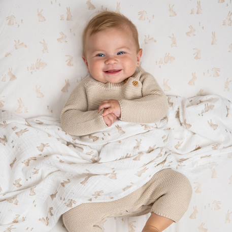 Drap-housse lit bébé baby bunny (60 x 120 cm) Ecru, marron, orange 4 - vertbaudet enfant 