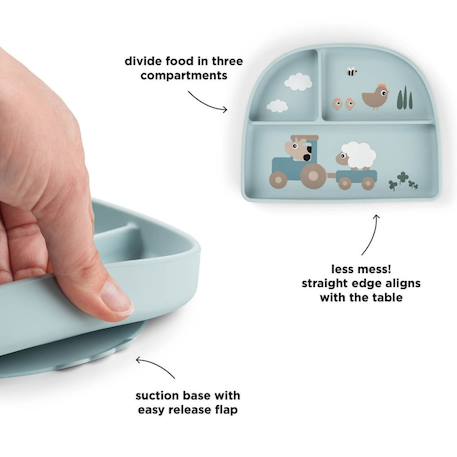 Assiette à compartiments ventouse tiny farm Bleu+Rose 2 - vertbaudet enfant 
