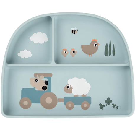 Assiette à compartiments ventouse tiny farm Bleu+Rose 1 - vertbaudet enfant 