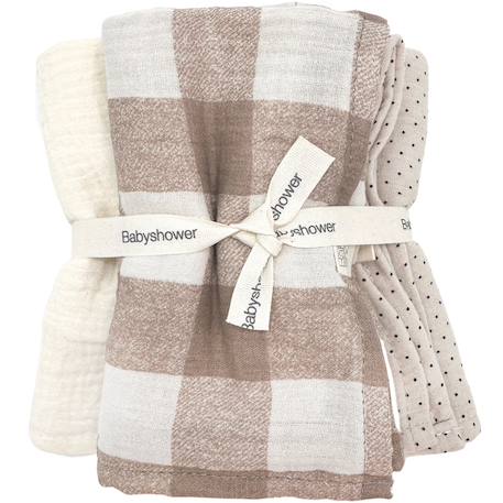Lot de 3 langes vichy caramel (70 x 70 cm) Ecru, marron 1 - vertbaudet enfant 