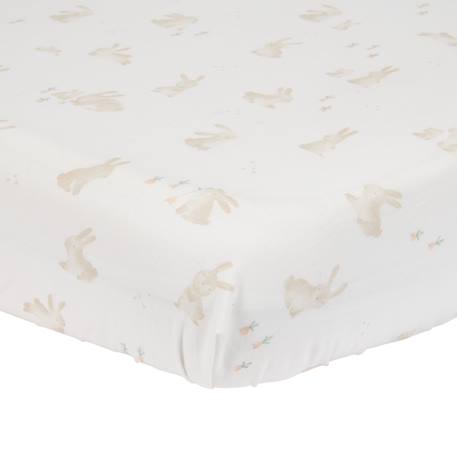 Drap-housse lit bébé baby bunny (60 x 120 cm) Ecru, marron, orange 1 - vertbaudet enfant 