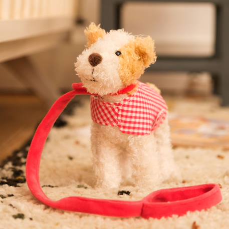 Peluche Elliot le chien avec manteau et laisse 21 x 18 cm Beige, rouge, blanc 3 - vertbaudet enfant 