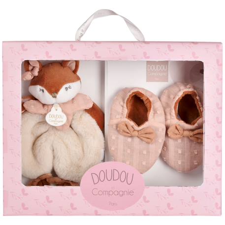 Coffret doudou et chaussons mina marron (0-6 mois) Marron, rose 1 - vertbaudet enfant 