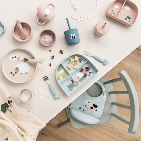 Assiette à compartiments ventouse tiny farm Bleu+Rose 4 - vertbaudet enfant 