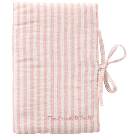 Protège-carnet de santé gaze de coton rayé vert de gris Vieux rose 1 - vertbaudet enfant 