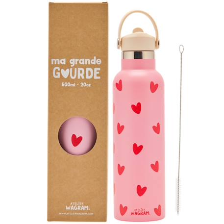 Gourde isotherme coeurs (600 ml) Rose, rouge 1 - vertbaudet enfant 