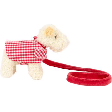 Peluche Elliot le chien avec manteau et laisse 21 x 18 cm Beige, rouge, blanc 2 - vertbaudet enfant 