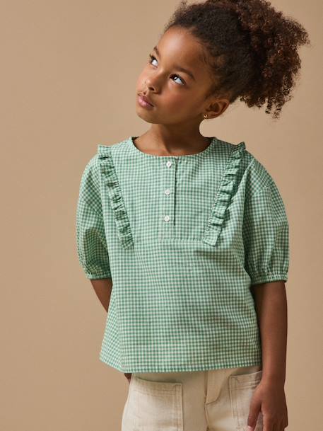 Blouse imprimée vichy fille Mini carreaux vert 1 - vertbaudet enfant 