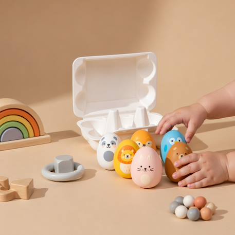 Hochets Boîte d'œufs (6 pièces) Beige, bleu, marron 4 - vertbaudet enfant 