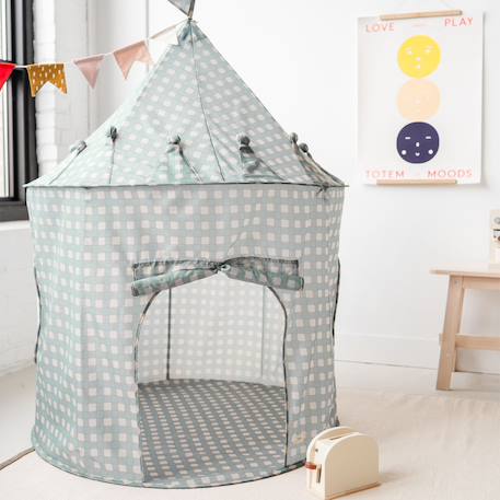 Tente de jeu en tissu recyclé vichy Beige, écru+Bleu, écru 7 - vertbaudet enfant 