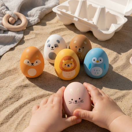 Hochets Boîte d'œufs (6 pièces) Beige, bleu, marron 5 - vertbaudet enfant 