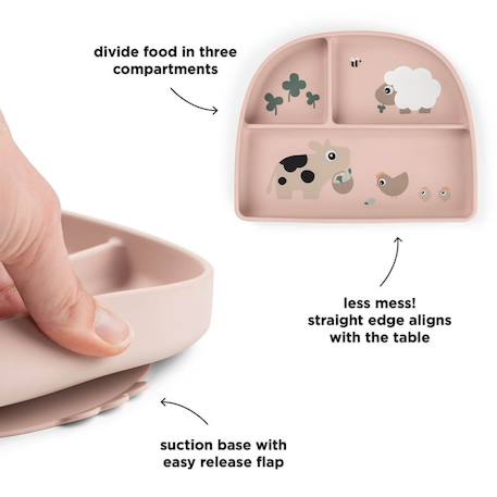 Assiette à compartiments ventouse tiny farm Bleu+Rose 6 - vertbaudet enfant 