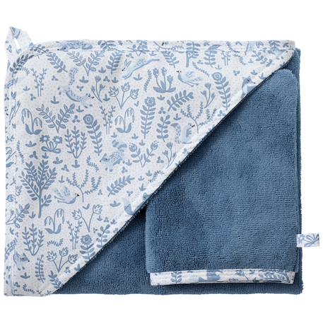Cape de bain + gant bambou forêt enchantée Bleu, blanc 1 - vertbaudet enfant 