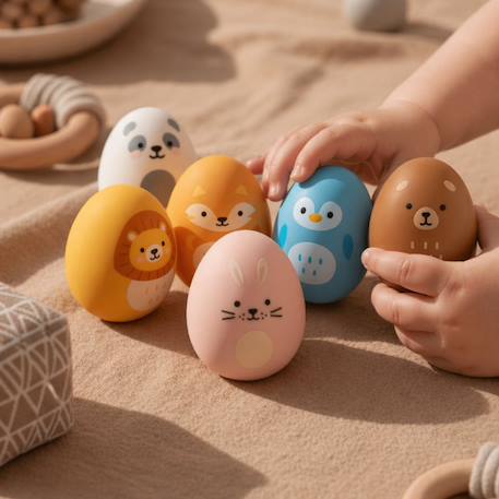 Hochets Boîte d'œufs (6 pièces) Beige, bleu, marron 6 - vertbaudet enfant 