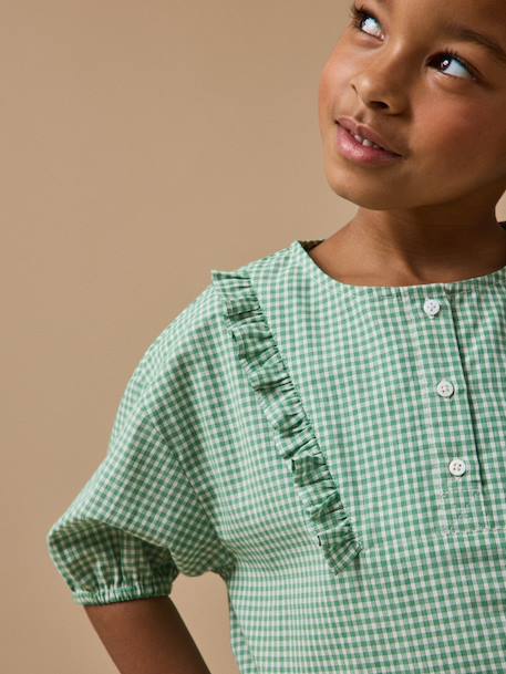 Blouse imprimée vichy fille Mini carreaux vert 3 - vertbaudet enfant 