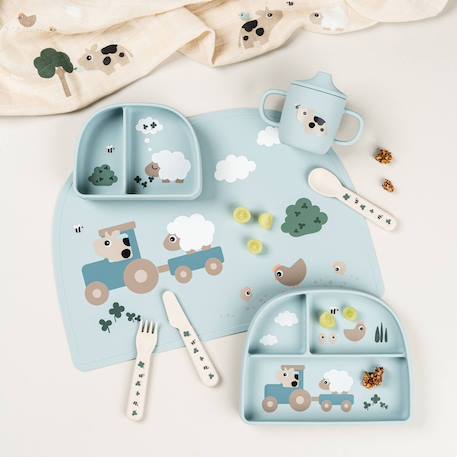 Assiette à compartiments ventouse tiny farm Bleu+Rose 3 - vertbaudet enfant 