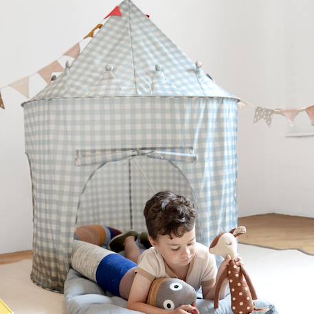 Tente de jeu en tissu recyclé vichy Beige, écru+Bleu, écru 6 - vertbaudet enfant 