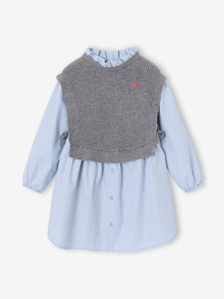 Robe-chemise fille effet 2 en 1 écru+gris chiné+marine 6 - vertbaudet enfant 