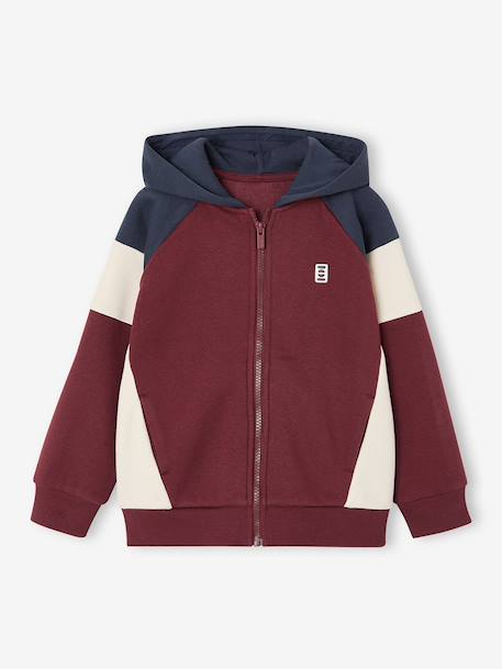 Sweat zippé garçon capuche coloblock bleu moyen+bordeaux+ocre+vert 5 - vertbaudet enfant 
