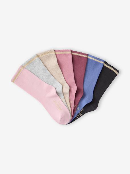 Lot de 7 paires de mi-chaussettes fille lurex bleu+framboise+mauve+rose poudré 6 - vertbaudet enfant 