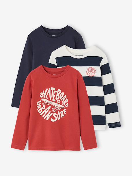 Lot de 3 T-shirts manches longues garçon caramel+lilas+rouille+vert sauge 13 - vertbaudet enfant 