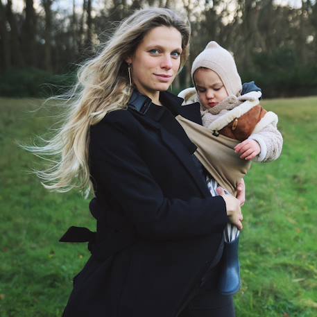 Porte bébé enfant en lin camel Beige, noir, doré 4 - vertbaudet enfant 