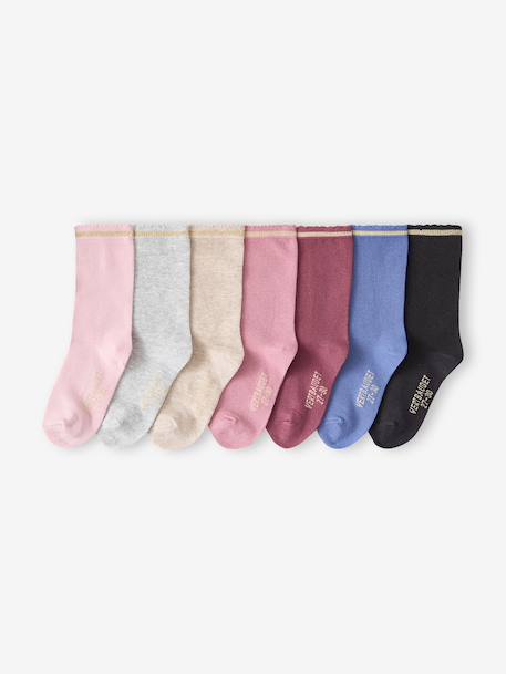 Lot de 7 paires de mi-chaussettes fille lurex bleu+framboise+mauve+rose poudré 5 - vertbaudet enfant 