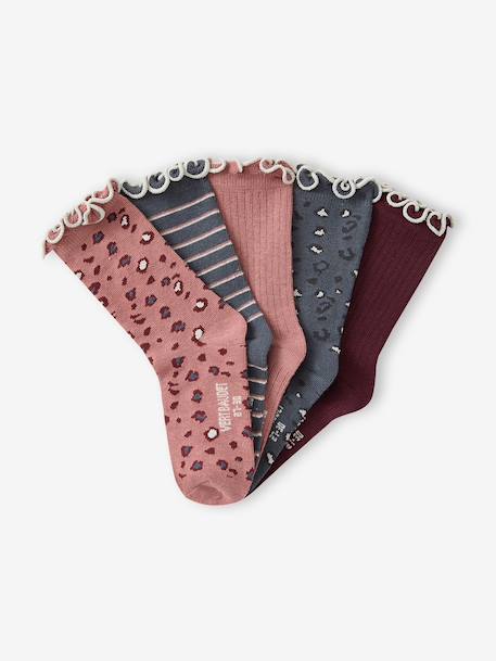 Lot de 5 paires de chaussettes « léopard » fille anthracite+Assorties 2 - vertbaudet enfant 