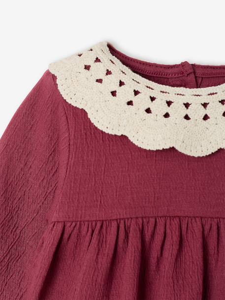 T-shirt bébé en jersey froissé avec col en crochet caramel+prune 10 - vertbaudet enfant 
