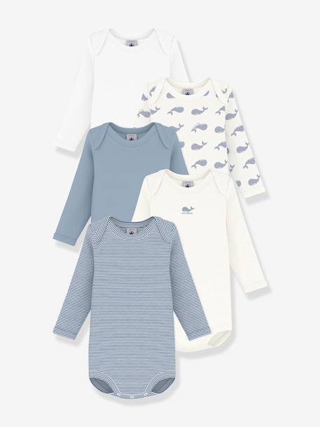 Lot 5 bodies manches longues bleu 1 - vertbaudet enfant 