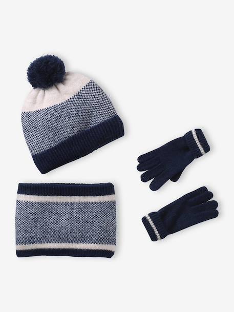 Ensemble garçon bonnet, snood et gants marine 1 - vertbaudet enfant 
