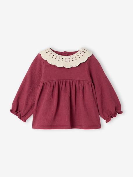 T-shirt bébé en jersey froissé avec col en crochet caramel+prune 8 - vertbaudet enfant 