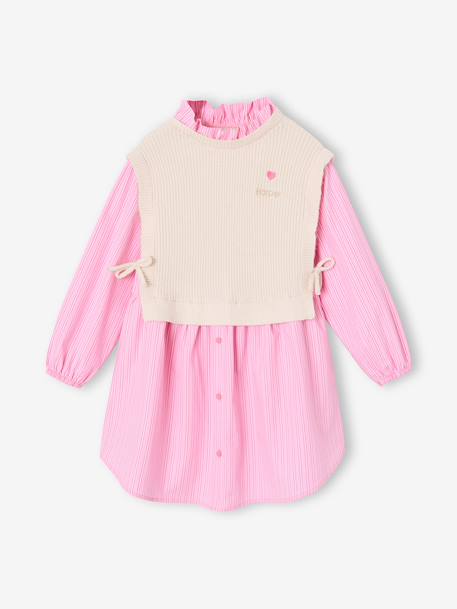 Robe-chemise fille effet 2 en 1 écru+gris chiné+marine 2 - vertbaudet enfant 